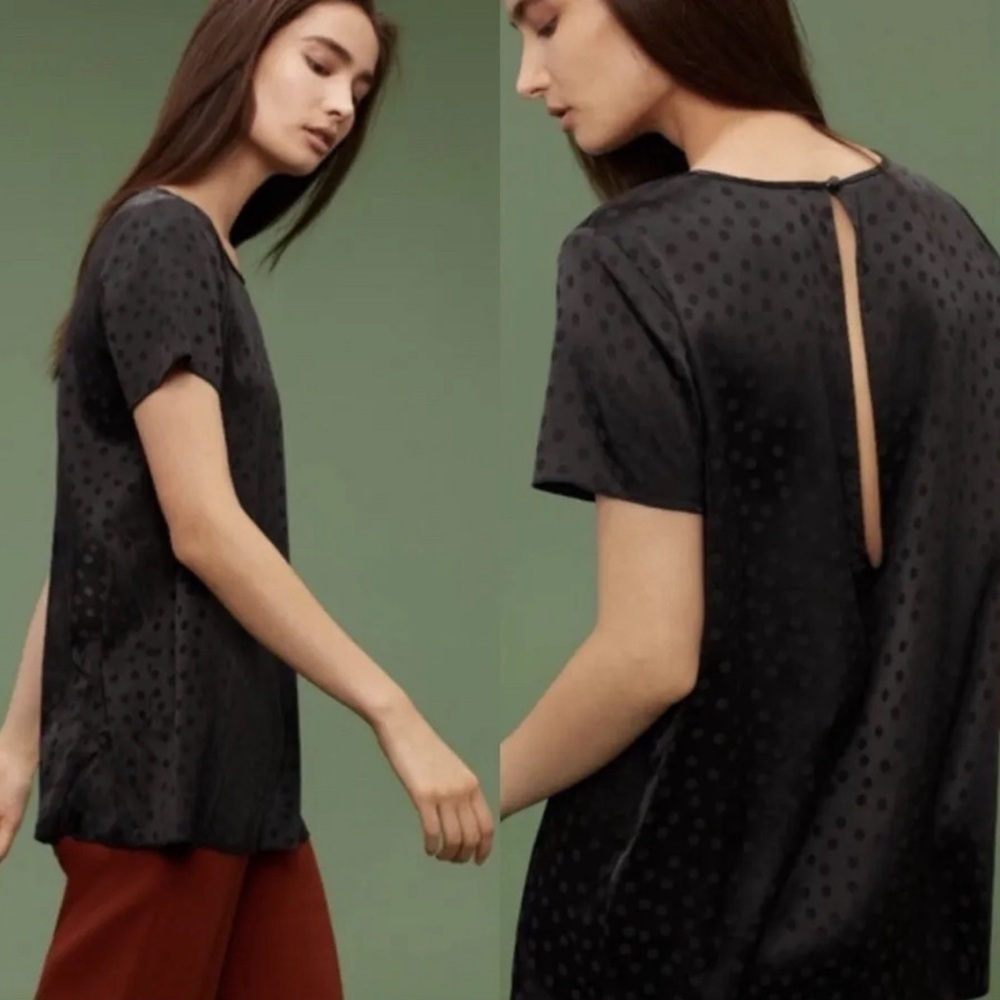NWT Aritzia Wilfred 100% Silk Cypres Short Sleeve Keyhole Back Top Black XS